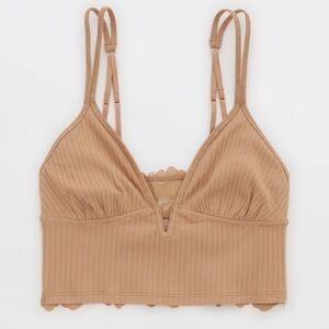 NWOT Aerie Ribbed Poppy Lace BraTop Cappuccino Womens XS